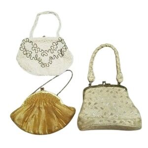 Vintage Gold‎ Purse, Lace Beaded Evening Bags Lot of 3 Retro 30s 20s Flapper